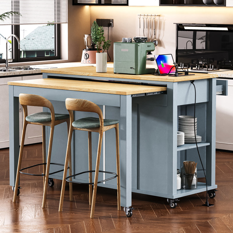 Îlot de cuisine de 47 pouces avec table de salle à manger, rangement et prise de courant pour une utilisation polyvalente à la maison