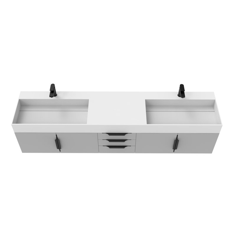 84" Amazon Double Bathroom Vanity with Top, Gray, Black, White
