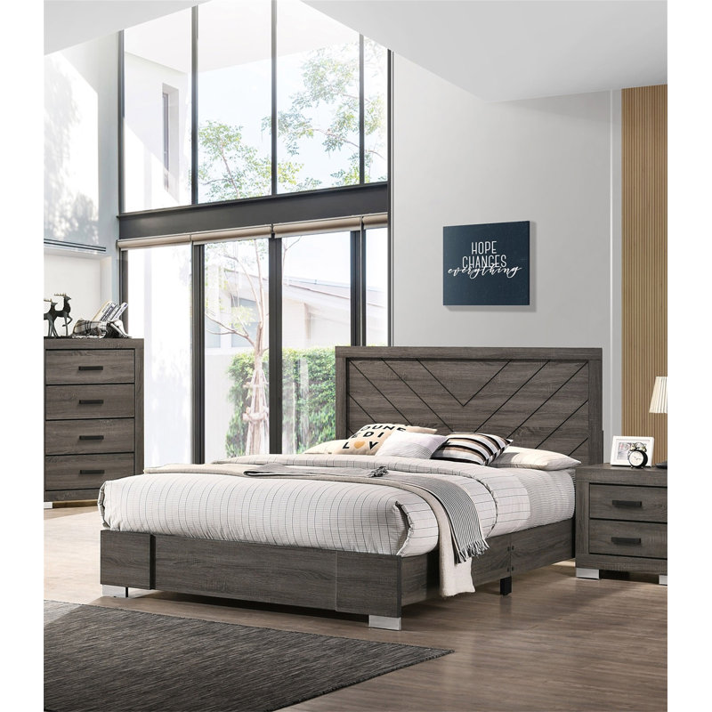 Tête de lit contemporaine contemporaine à finition grise et grand lit 1pc