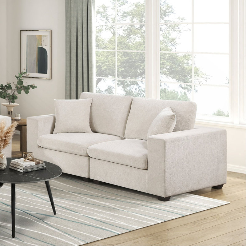 Causeuse modulaire contemporaine avec coussins en chenille, coussins en mousse, contreplaqué, cadre, meubles de salon, 1 pièce