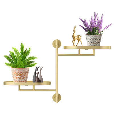 Rotating Plant Stand Shelf Indoor, Floating Shelves, Wall Mount Plant Hanger Holders, 2-Tier, (White) by George Oliver
