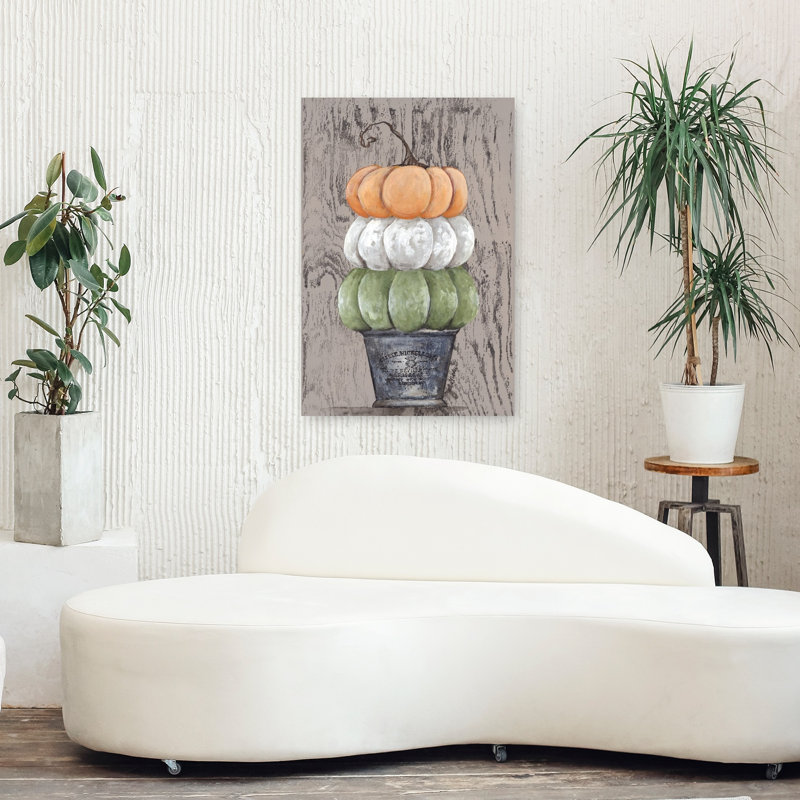 Triple citrouille en pot estampé, art rustique, H 36 po x l 24 po