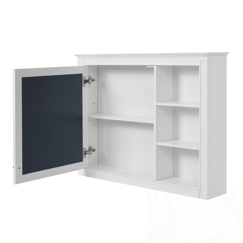 Armoire de rangement murale avec miroir et tablettes ouvertes