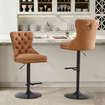 Tabouret de bar moderne pivotant rembourré et réglable en hauteur avec dossier rembourré et repose-pieds en métal