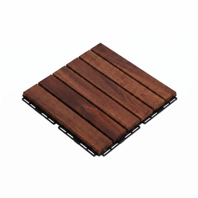 20 tuiles de terrasse en bois d'acacia imbriquées à motif rayé, plancher de bois franc carré 12 po x 12 po
