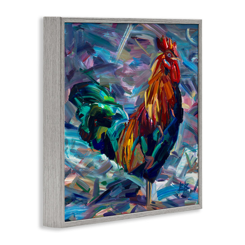 Abstract Crosshatch Rooster Framed Giclee Art by Borcherding, Farmhouse Gray Framed Giclee, 12" H x 12" W