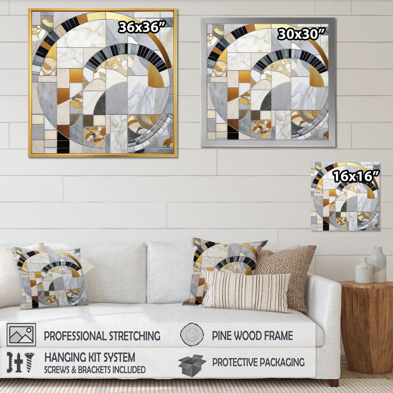 Gris et jaune mosaïque IV - formes abstraites, reproduction d'art sur toile, H 24 po x l 24 po x P 1 po, Toile tendue