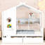 Lit double en bois pleine grandeur blanc avec tiroirs et tablette, une solution peu encombrante pour la fonction de rangement, 2 tablettes