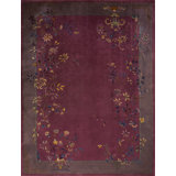Antique Floral Art Deco Design Chinese Purple / Lavender / Mauve Color Rug