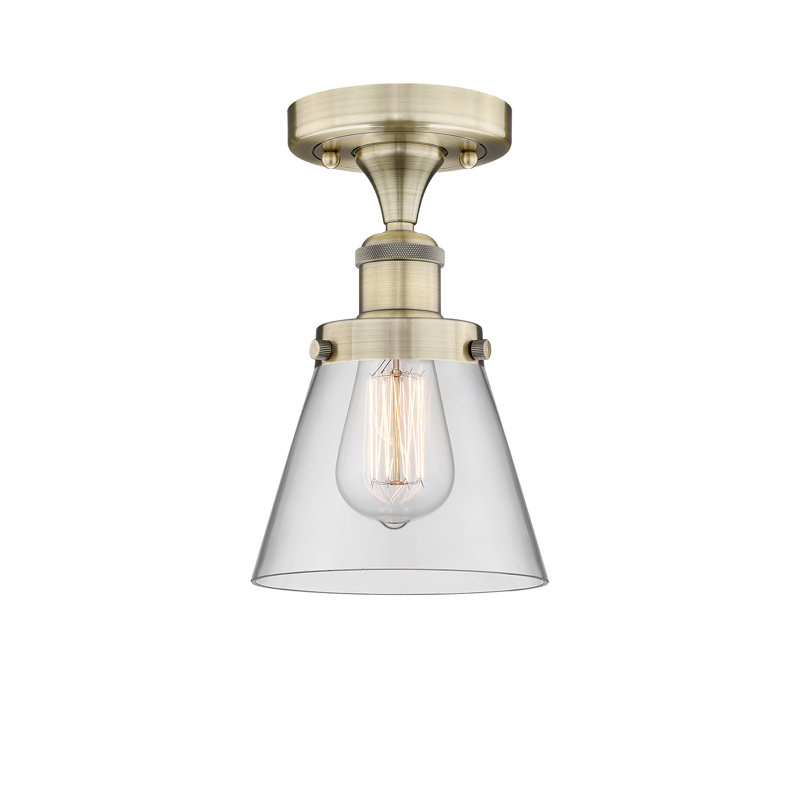 Plafonnier semi-encastré 1 lumière Cone, Clair, Laiton antique