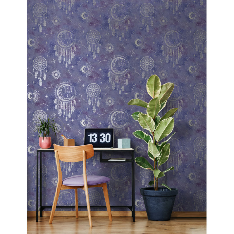 53cm x 10.5cm Metallic Wallpaper Roll, Purple/SIlver