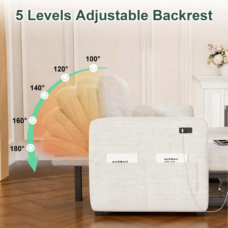 Canapé-lit en forme de U, canapé-lit convertible 4 places avec inclinaison à 4 niveaux, ports USB / Type-C, méridienne réversible et poches latérales, assemblage sans outil pour le salon