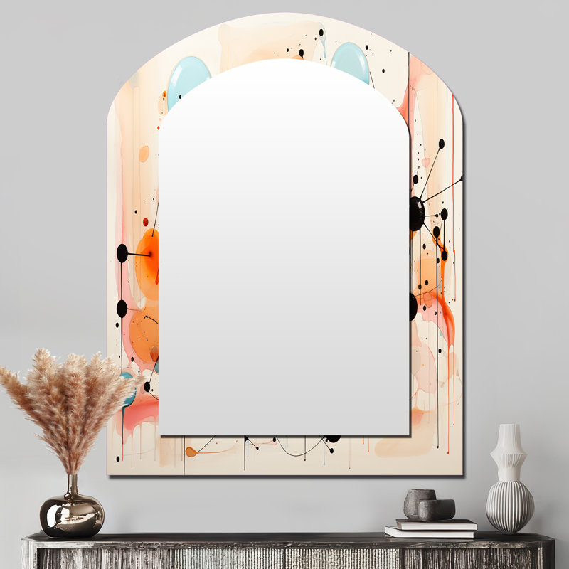 Colorful Mid Century Abstract Atomic I - Midcentury Modern Asymmetrical Mirror, Modern Arch Decorative Wall Mirror, Printed Metal Art