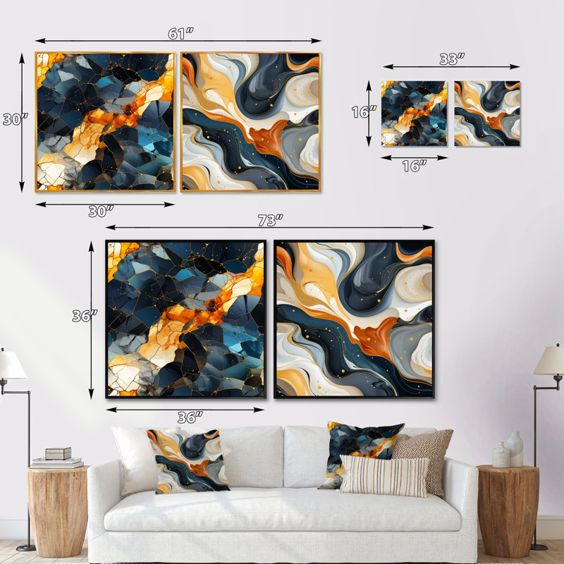 Jeter - Abstract Collages Square Collage Set Of 2, 30" H x 61" W, Wrapped Canvas