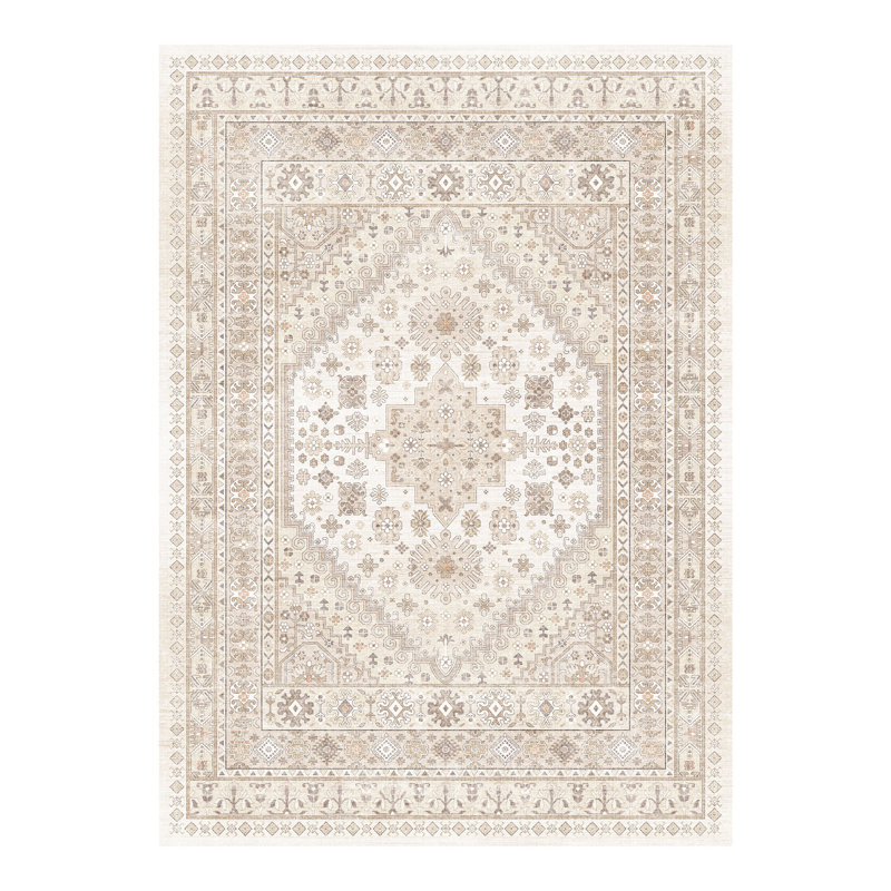 Machine Washable Oriental Floral Non Slip Indoor Area Rug, Beige, Rectangle 200cm x 300cm