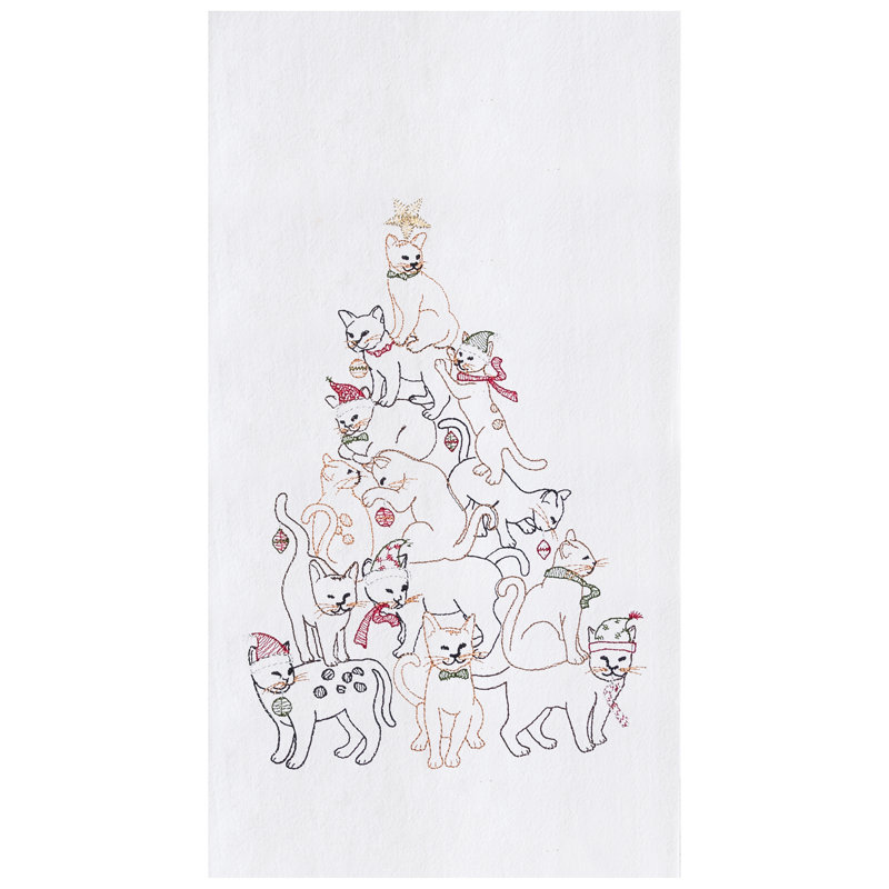 Cat Christmas Tree Flour Sack Kitchen Towel