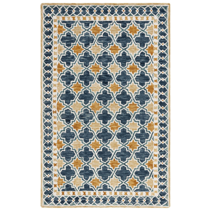 Hand Tufted Wool/Cotton Southwestern Rug in Navy/Yellow, Rectangle 3' x 5'
