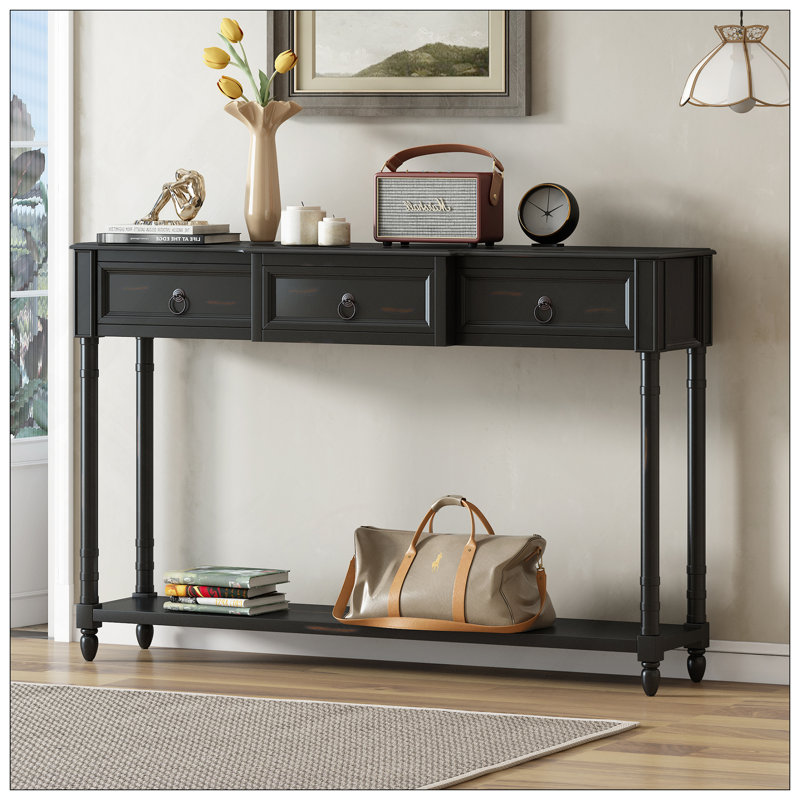 Console Table Sofa Table With Drawers For Entryway With Projecting Drawers And Long Shelf, Espresso