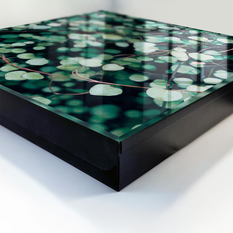 Key cabinet, Opens to the right, 30x30x5, Black, Green leaves create a dense, calming pattern, 