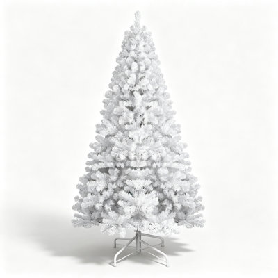Arbre de Noël artificiel à charnière blanc 7 pi, 710 pointes en PVC, support en métal pour airbnb, présentoir pour fêtes et événements