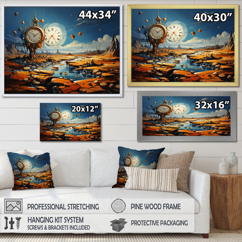 «The Persistance Of Dali», art mural surréalisme, Cadre flottant noir, H 16 po x l 32 po x P 1 po