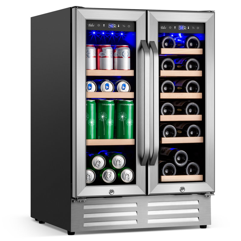 24 Inch Dual Zone Built-In and Freestanding Wine & Beverage Refrigerator - 18 Bottle & 57 Can Capacity, Stainless Steel Frame