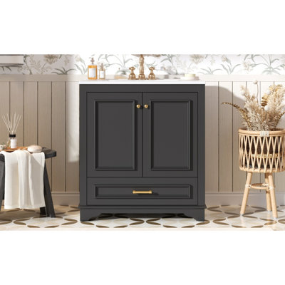 Meuble-lavabo 30 po avec lavabo en céramique et portes à fermeture douce