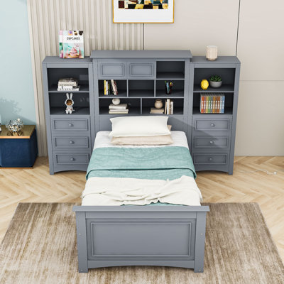 Dondre Wooden Bookcase Bed with Drawers