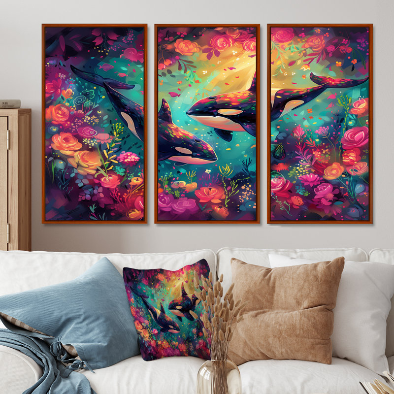Alyshea - ensemble de reproductions d'art mural baleine, Toile avec cadre flottant brun, H 28 po x l 36 po x P 1 po