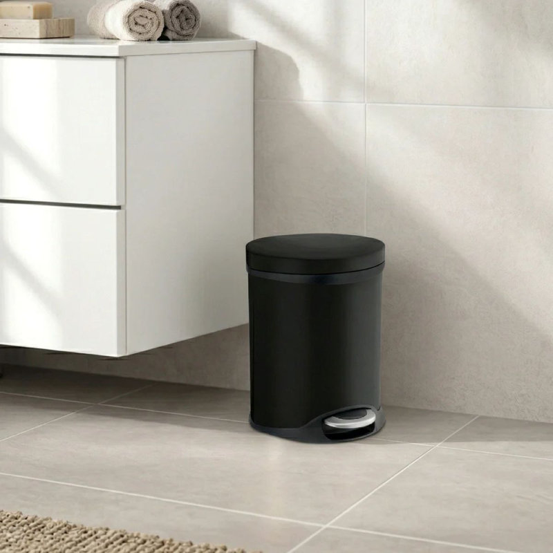 Poubelle à pédale en acier 1,58 gallons, Noir