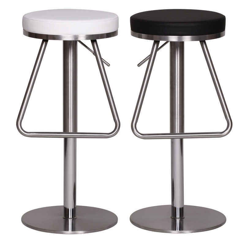 Durable Swivel Upholstered Faux Leather Adjustable Height Bar Stool, Black