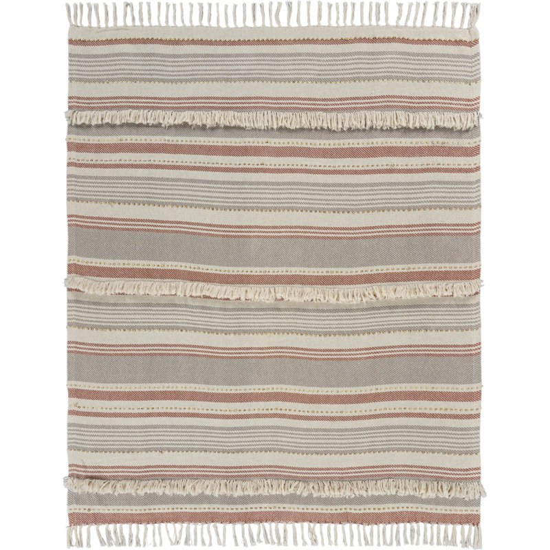 Rust and Gray Striped Cotton Knitted Throw Blanket