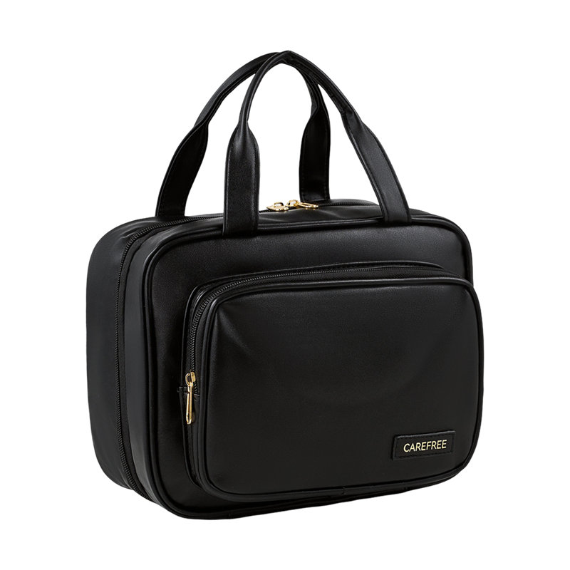 PU Leather；Polyester；PVC；Nylon Zipper Makeup Organiser, Black