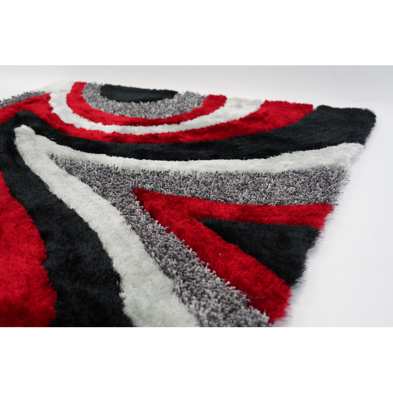 Tapis rouge / noir / gris touffeté à la main Gidget, Rectangle 8 pi x 11 pi