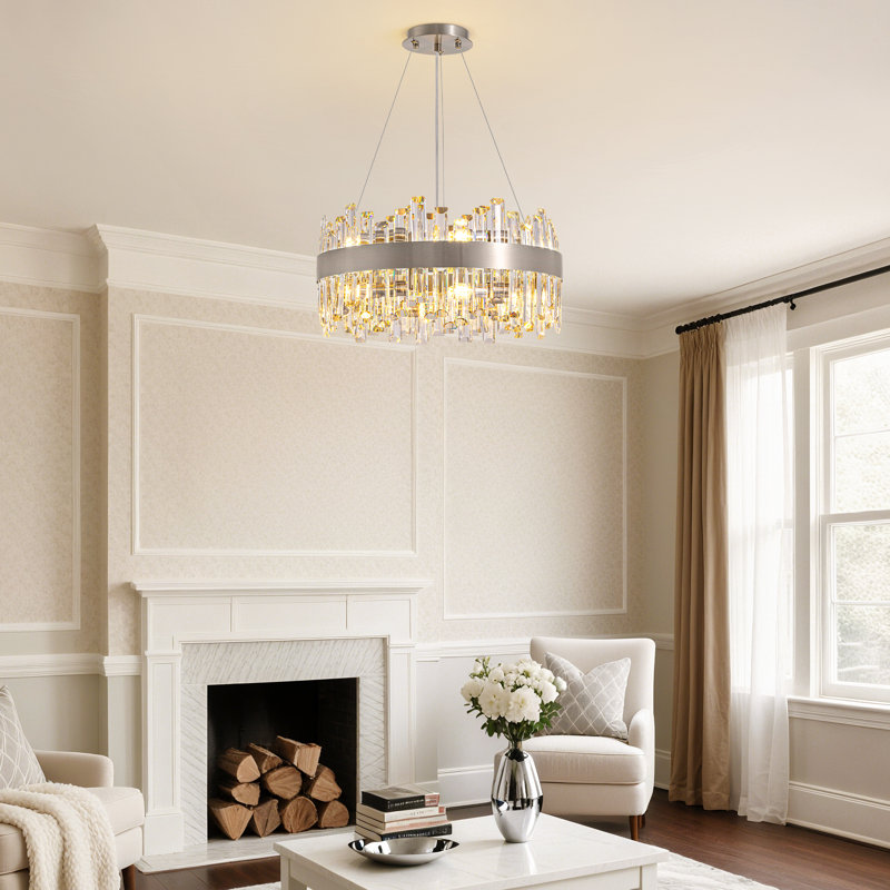 Lustre en cristal Marais, H 9,8 po x l 19,7 po x P 19,7 po, Nickel brossé