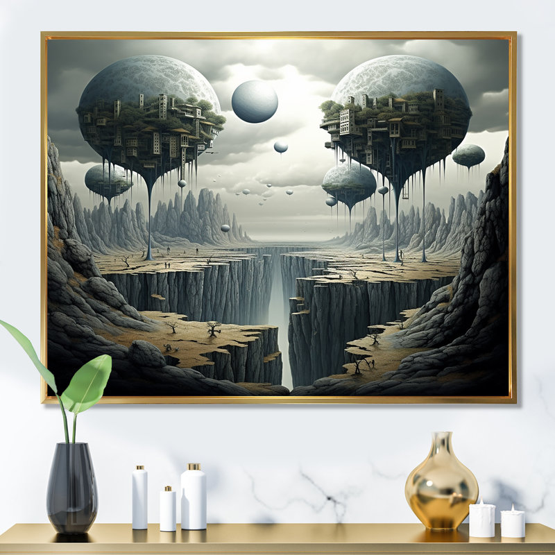 «Mind-Blowing», art mural surréalisme, H 24 po x l 32 po x P 1 po, Cadre flottant doré