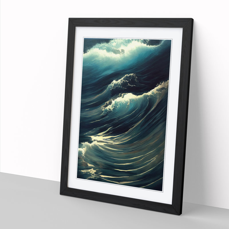 Moody Ocean Wave Vol.1 - Picture Frame Print, 34cm H x 25cm W x 2cm D, Walnut