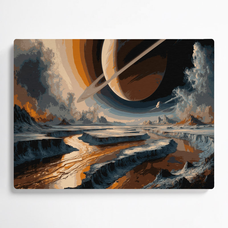 Art mural gris en métal Space Saturns Moon Titan