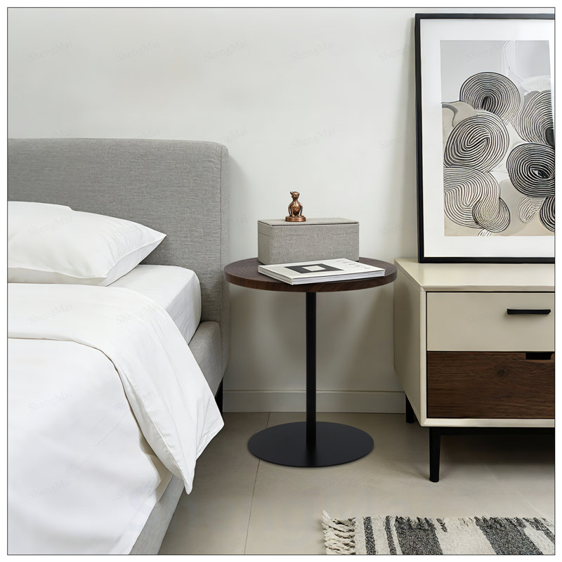 Ensemble de 2 petites cercles concentriques en bois de table d'appoint ronde pour un style de vie moderne et peu encombrant