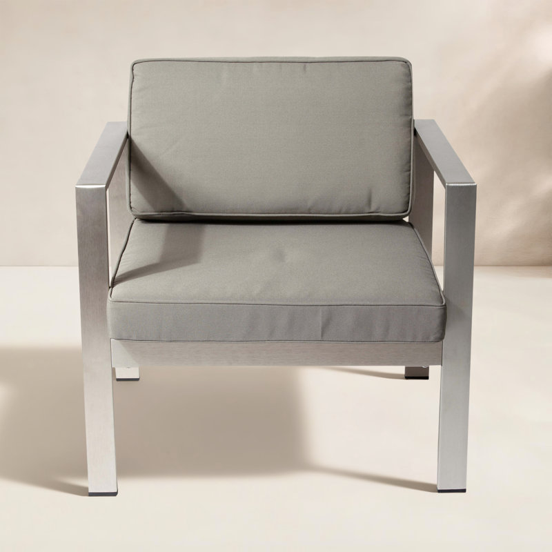 Aynura Modern Aluminum Outdoor Lounge Chair with Cushions, Taupe