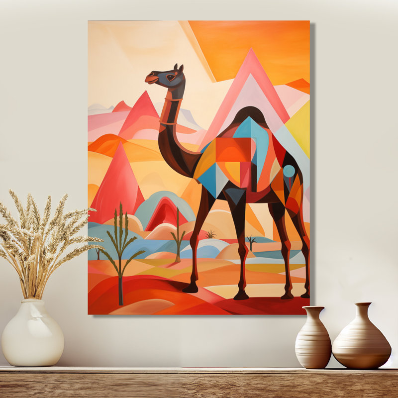 Chameau dans un paysage de désert du Sahara coloré I - décoration murale animal chameau, Toile tendue