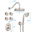 Douche de salle de bain en nickel brossé avec jets de corps et luminaire à débit d'eau réglable, bras de pulvérisation inclus