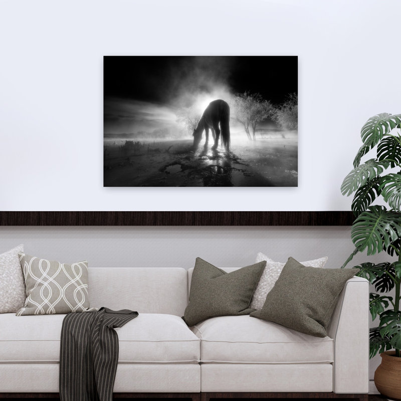 Reproduction d'art mural paysage éthéré cheval brumeux Dramatic Dreamy, H 32 po x l 48 po