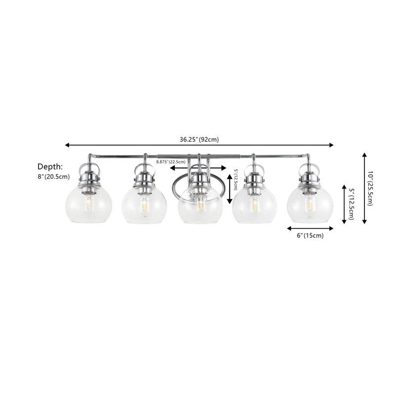 Gilbertson Metal/Seeded Glass Vanity Light, 5 Lights, Chrome