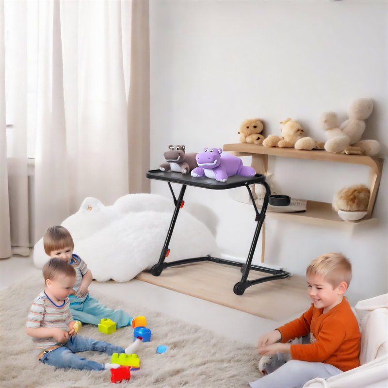 Bureau d'ordinateur réglable pour enfant avec porte-gobelet, plateau en PP noir de 18,9 po x 13,78 po, structure en fer, 4 réglages de hauteur et 3 angles, 1 pièce pour salle de jeu ou de bureau, conception pliable et portable