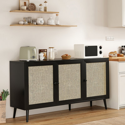 Sideboard Buffet Cabinet With 3 Rattan Doors, Kitchen Storage Cabinet For Entryway Living Room
