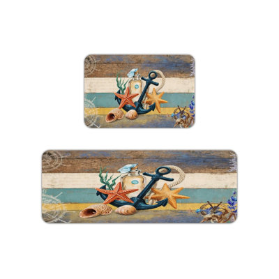 Tapis de cuisine nautique ancre, ensemble de 2 tapis côtiers pour la cuisine et la salle de bain