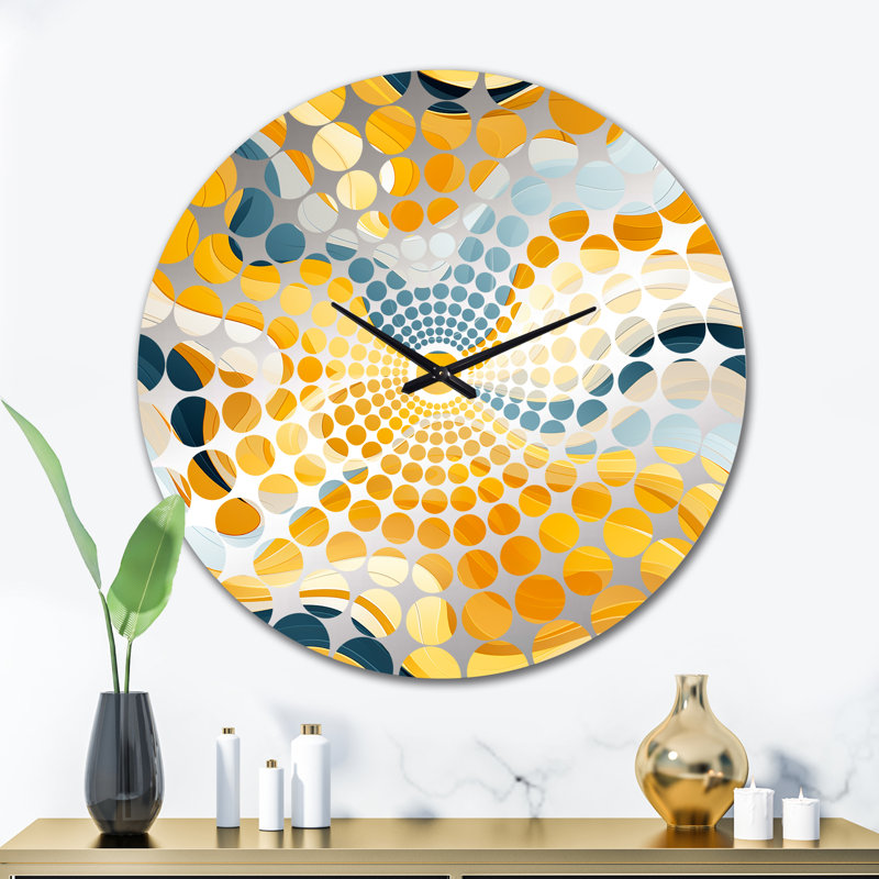 Horloge murale abstraite jaune et blanc Mid-Century Waves Fusion, Très grand