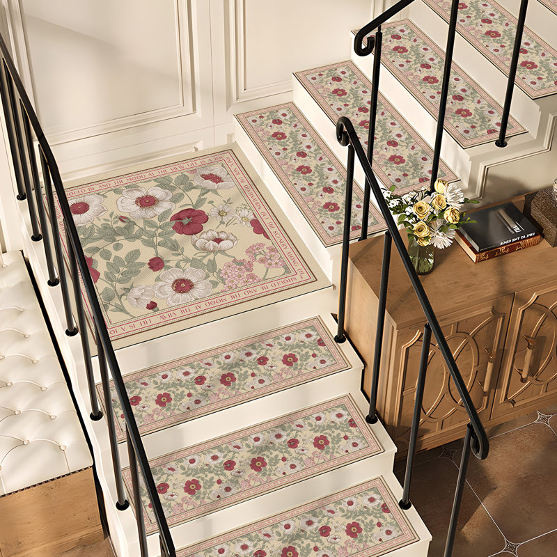 Tapis d'escalier antidérapants pour la maison - Patins auto-adhésifs, Motif floral rose