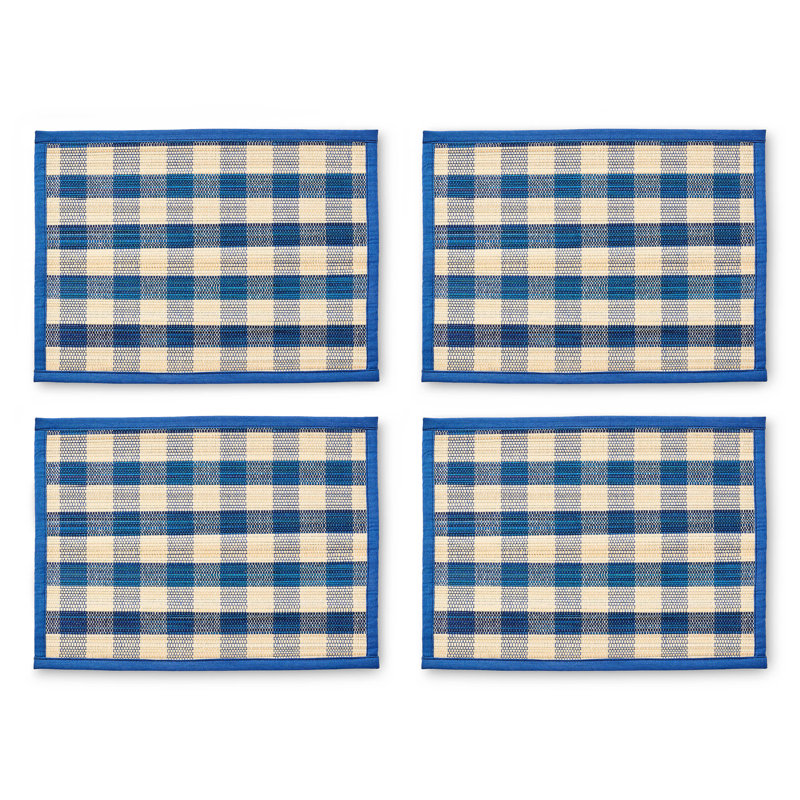 Woven Check Straw Placemats, Blue